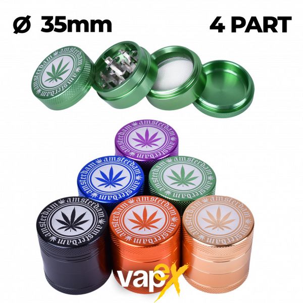 Гріндер металевий Amsterdam Leaf Grinders 4part d:40mm 46343 Фото Інтернет магазина Кальянів - Вейпікс