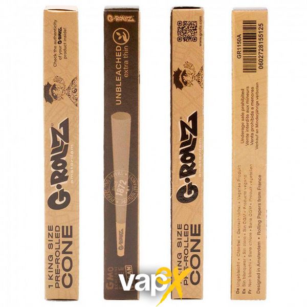 Папір для самокруток G-ROLLZ - KS Unbleached Extra Thin Cone 78945 Фото Інтернет магазина Кальянів - Вейпікс