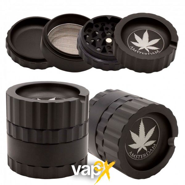 Гриндер металлический Amsterdam Black Grinder 4part d:63mm 98702 Фото Інтернет магазину Кальянів - Вейпикс