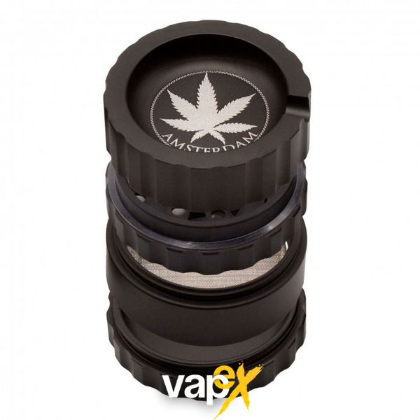 Гриндер металлический Amsterdam Black Grinder 4part d:63mm 98702 Фото Інтернет магазину Кальянів - Вейпикс