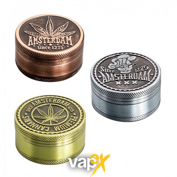 Гріндер металевий Amsterdam Green| 3-part Zinc Grinder 50 mm 75427 Фото Інтернет магазина Кальянів - Вейпікс